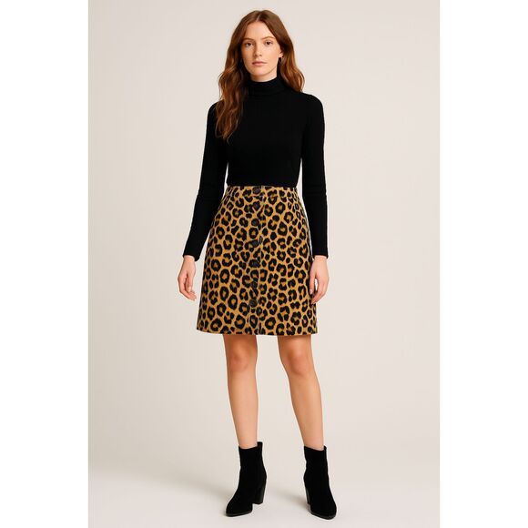 Cheetah Print Linen Cotton Button Front Pencil Skirt Sz 8 Lauren Ralph Lauren - Picture 1 of 5